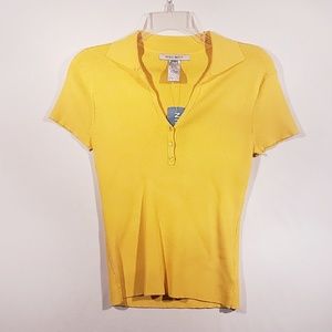 Nine West yellow cropped ribbed polo, size small